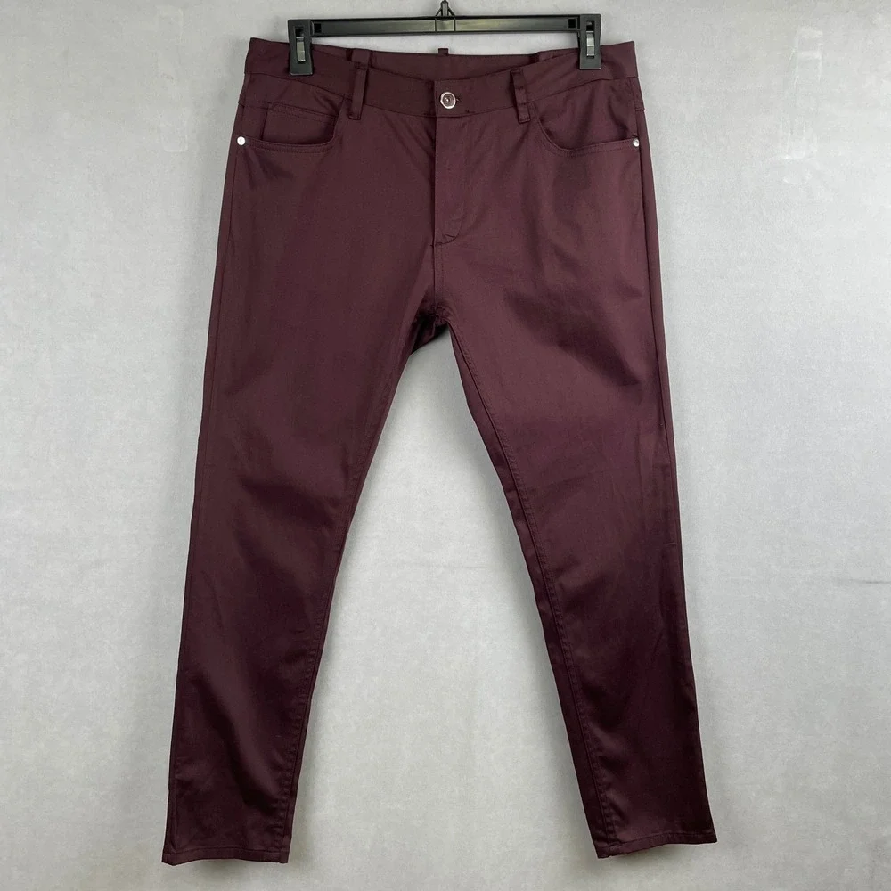 Zara Man Basic Collection Burgundy Slim Five Pocket Pants Mens USA 34 Euro Sleek